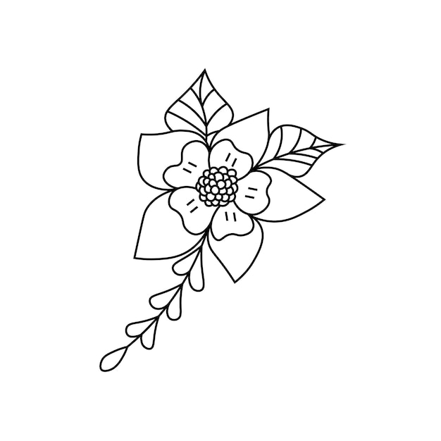 Flor con rama contorno vector floral línea arte dibujo hojas ilustración premium nuevos adornos