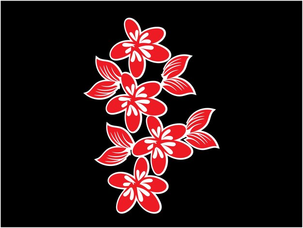 una flor roja con hojas blancas y rojas en un fondo negro