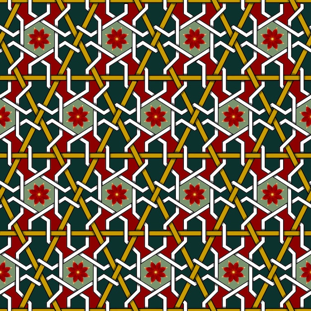 Flor roja sobre verde amarillo Patrón étnico oriental geométrico tradicional Diseño para fondo alfombra papel tapiz ropa envoltura Batik tela vector ilustración bordado estilo