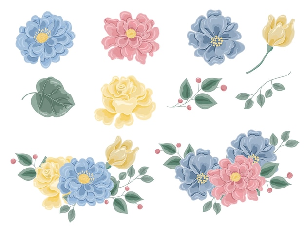 Flor de rosa amarilla y rosa dibujada a mano