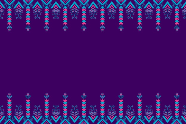 Vector flor rosa y azul sobre patrón oriental étnico geométrico púrpura diseño tradicional para fondo alfombra papel pintado ropa envoltura batik tela vector ilustración bordado estilo