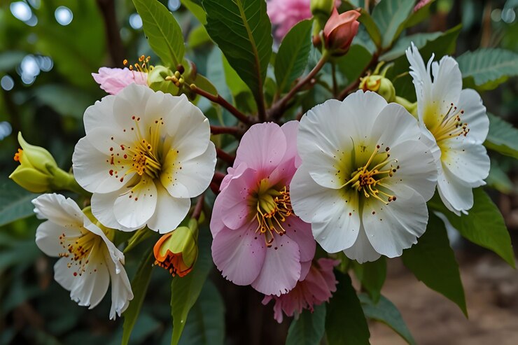 Vector una flor rosa y blanca con el centro amarillo y el centro rosa