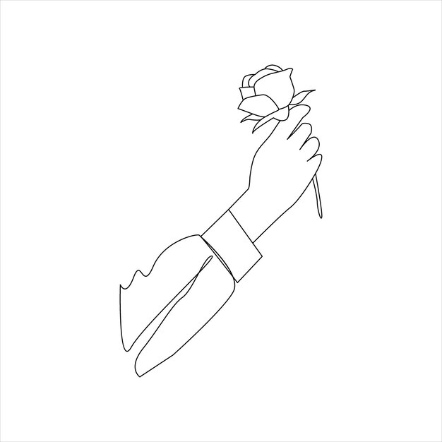 flor de rosa dibujo de línea continua de una mano sosteniendo hermosa flor de rosa arte de línea simple
