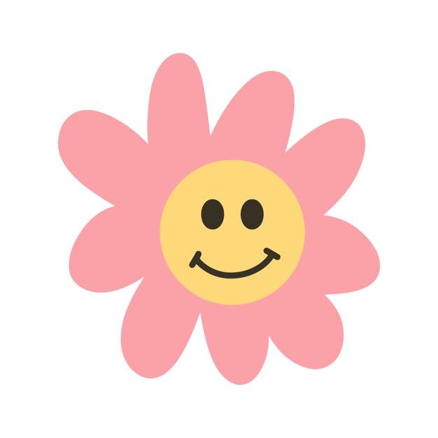 La flor rosa feliz con la cara sonriente