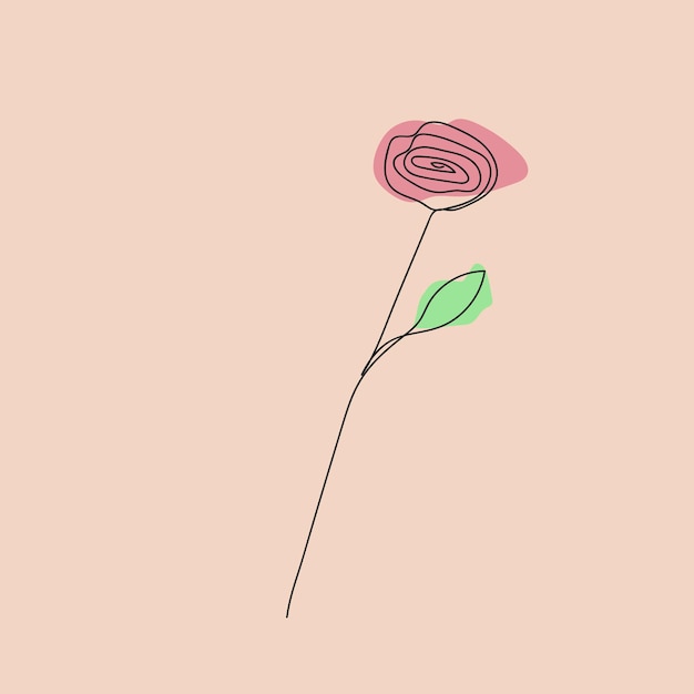 Una flor rosa con una hoja verde.