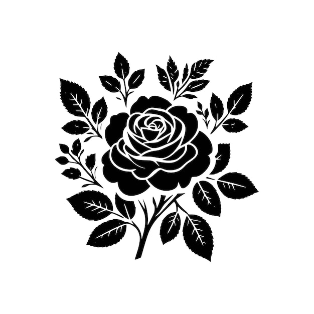 Vector flor rosa ilustración en blanco y negro aislada en un fondo blanco vector silueta negra