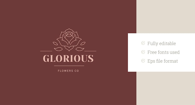 Flor de rosa natural con pétalos plantilla de diseño de logotipo de arte de línea para ilustración vectorial de spa