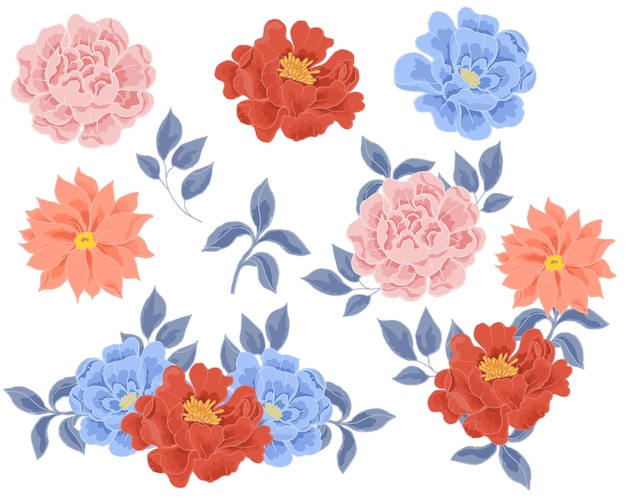 Flor de rosa de la peonía de época dibujada a mano