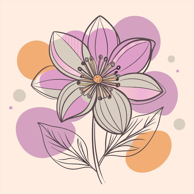 una flor rosa con puntos púrpuras y naranjas en ella