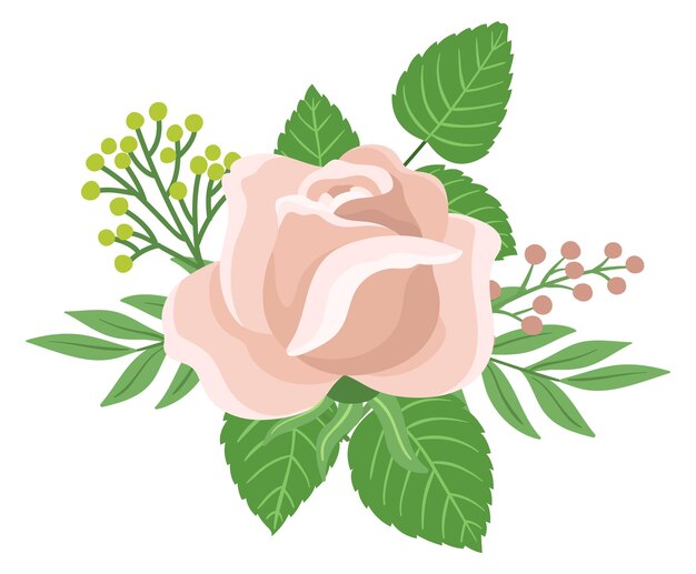 Flor rosa romántica Botánica verde decoración vintage