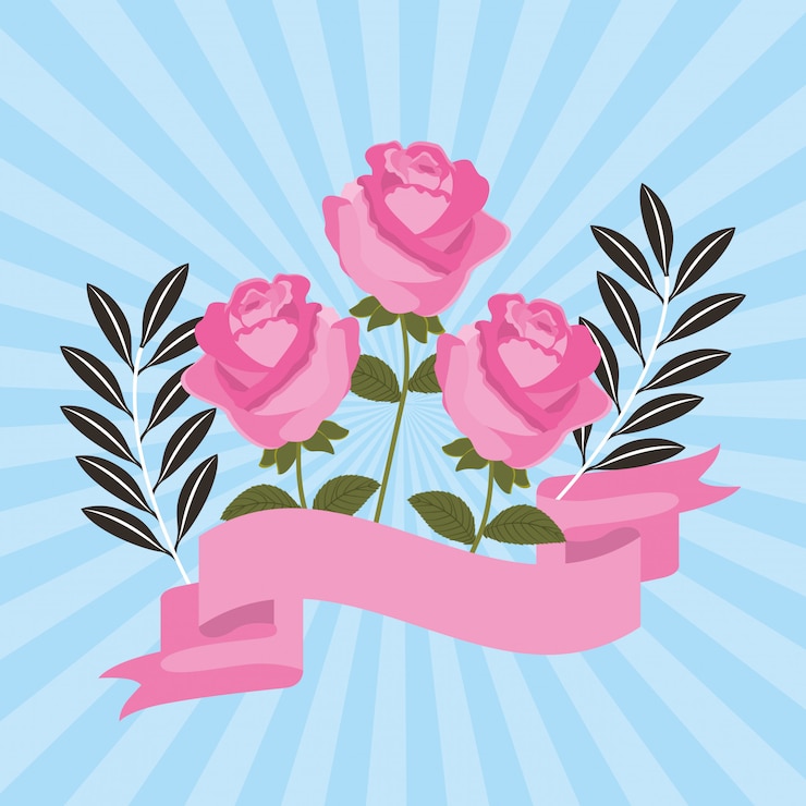 Vector flor rosa rosas hojas cinta decoracion
