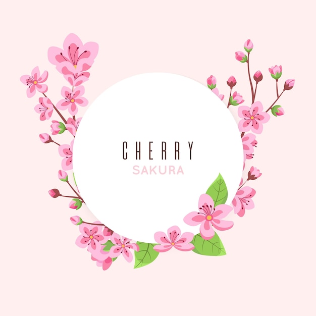 Flor de sakura Flores de cerezo de melocotón Plantilla de banner floral rosa Linda postal femenina Fondo de vector del día de la madre