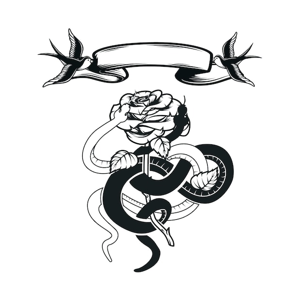 Vector flor serpiente vector ilustración serpiente tatuaje logotipo diseño