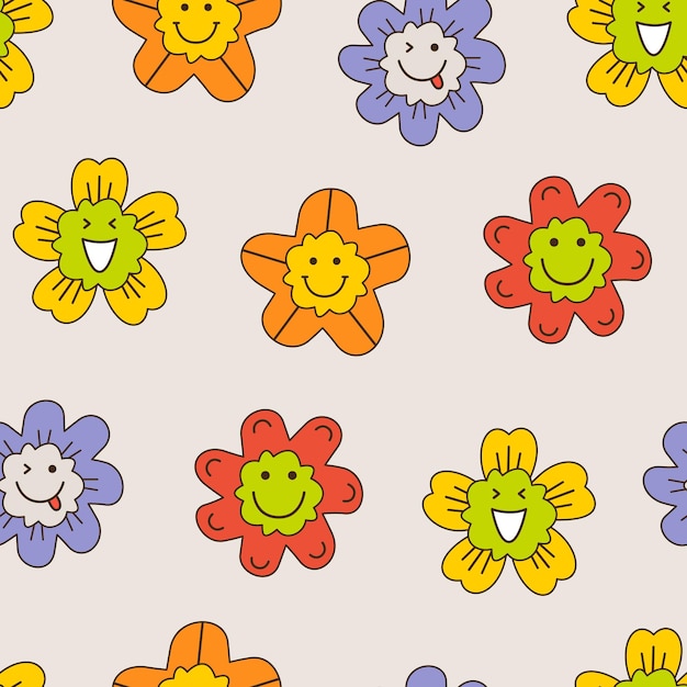 Flor sonriente personaje abstracto mascota diseño cara divertida lindo icono