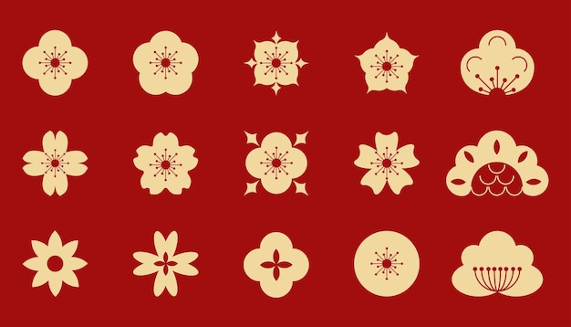 Flor tradicional china, flores de cerezo asiáticas, conjunto de adornos, colección de decoración del año lunar.