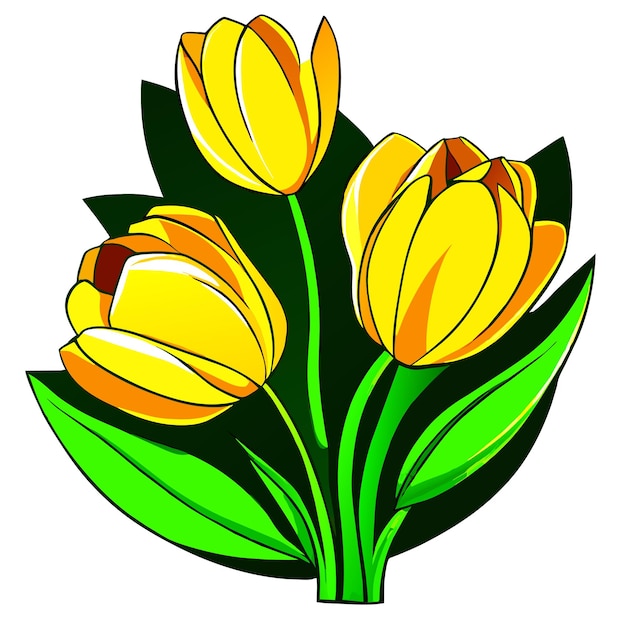 La flor de los tulipanes amarillos con hojas verdes