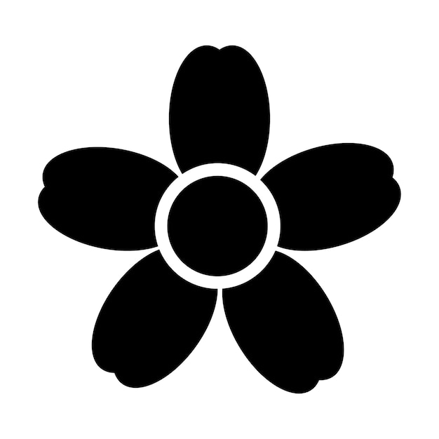 Flor, vectorial. Icono de flor negra sobre un fondo blanco.