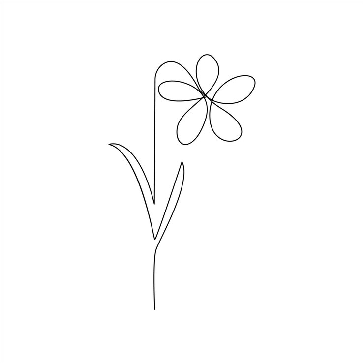 Flor vectorial en una línea dibujo artístico aislado en fondo blanco minimalista