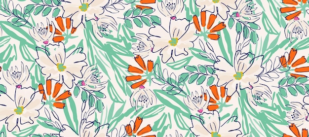 flor de verano patrón moderno sin costuras estilo dibujado a mano