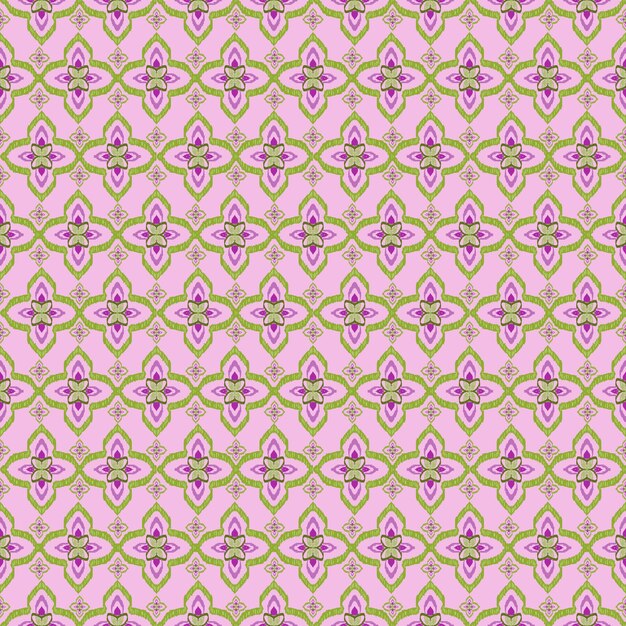 Flor verde ikat tela sin costura patrón fondo arte étnico diseño ilustración decoración
