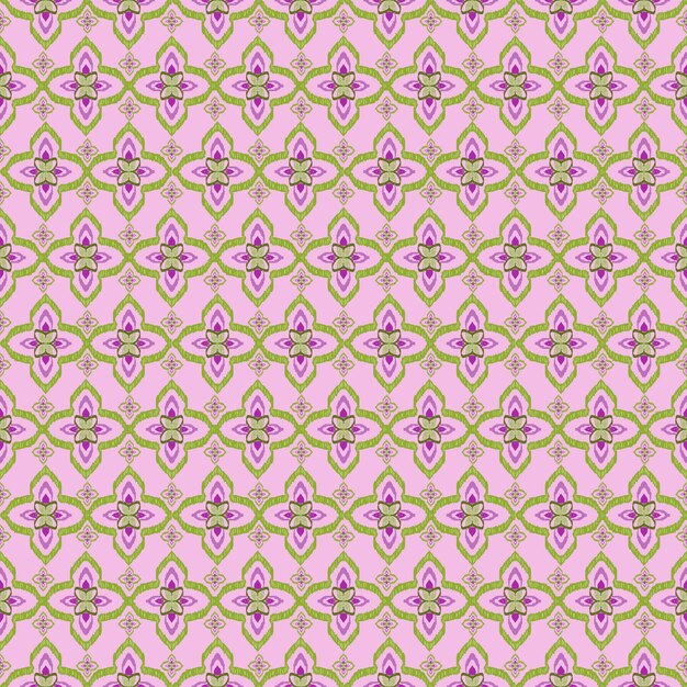 Flor verde ikat tela sin costura patrón fondo arte étnico diseño ilustración decoración