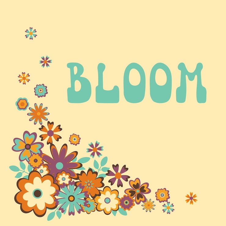 Vector floración y flores sobre fondo beige.
