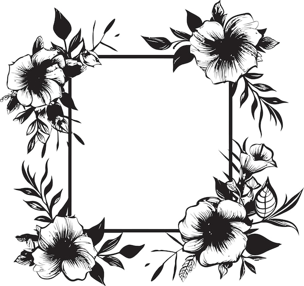 Vector floral delightful borderline icono negro ornate bloomed perimeter vector frame diseño