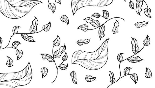 Floral dibujado a mano negro blanco