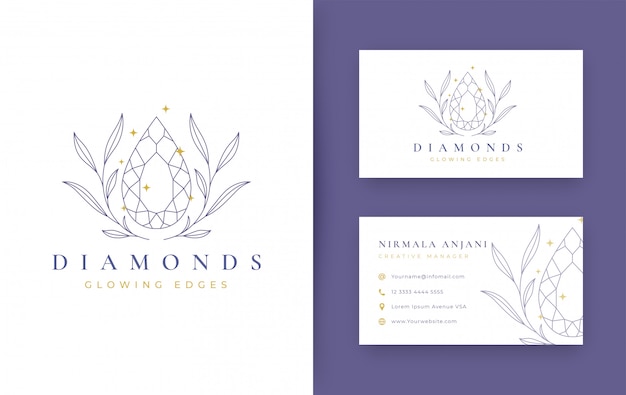 Floral con diseño de logotipo minimalista de joyería con tarjeta de visita