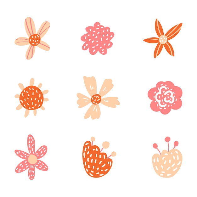 Vector floral en estilo doodle con flores y hojas.