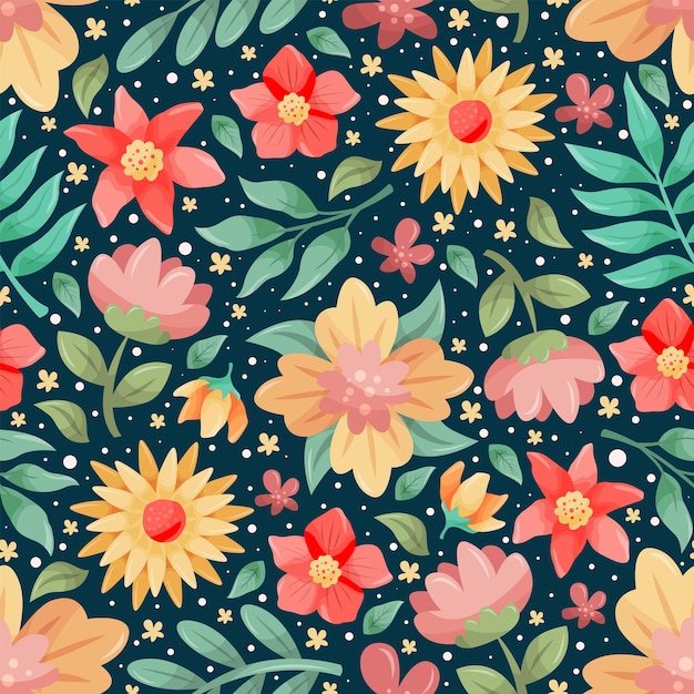 Floral y florecimiento de flores colorido Doodle patrón sin costuras