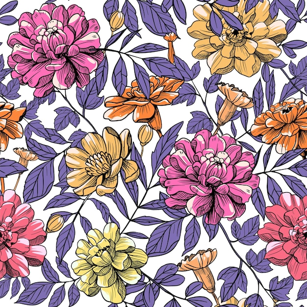 Floral, flores, patrones sin fisuras. ilustración vectorial. Textil, tela, diseño floral de superficie