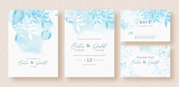 Vector floral de fondo azul en invitación de boda