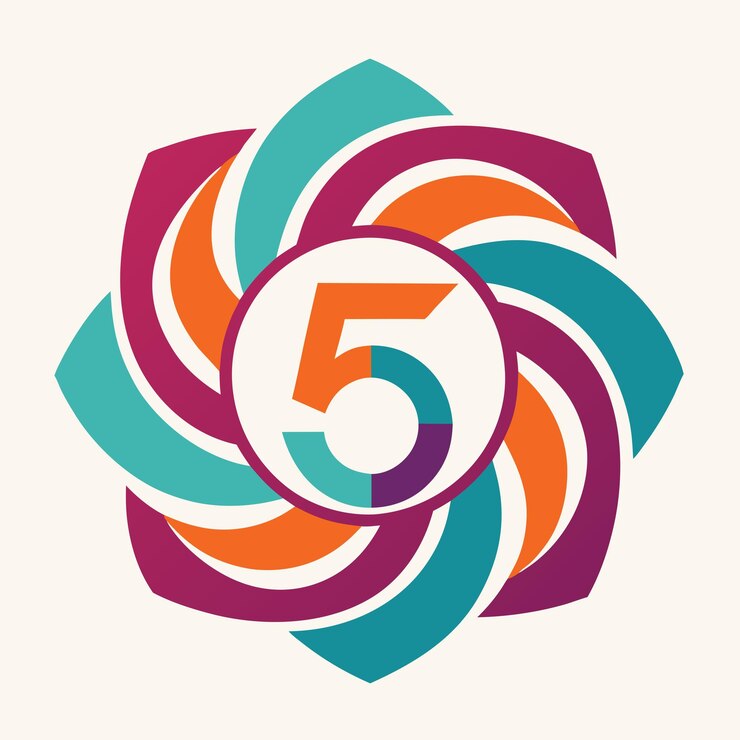 Vector floral harmony crea un logotipo vectorial único con un círculo abstracto y el número cinco