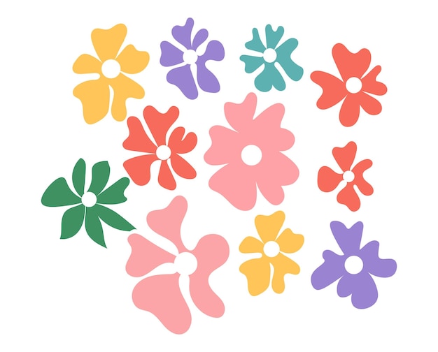 Floral hippie clipart elementos groovy coloridos abstractos dibujados a mano flores de margarita en el trippy vintage
