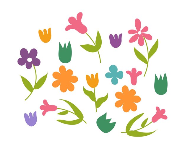 Floral hippie clipart elementos groovy coloridos abstractos dibujados a mano flores de margarita en el trippy vintage
