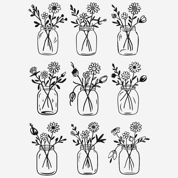 Floral jar svg bundle Floral mason jar svg dxf png jpg Jar with wildflowers svg Herbs jar svg