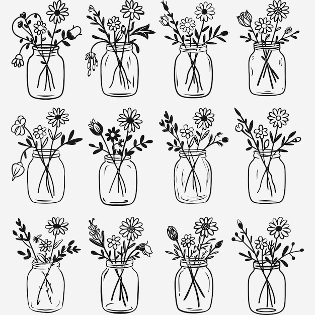 Floral jar svg bundle Floral mason jar svg dxf png jpg Jar with wildflowers svg Herbs jar svg