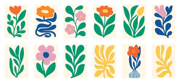Floral Vector Elements Minimal Flat Flowers and Leaves Collection