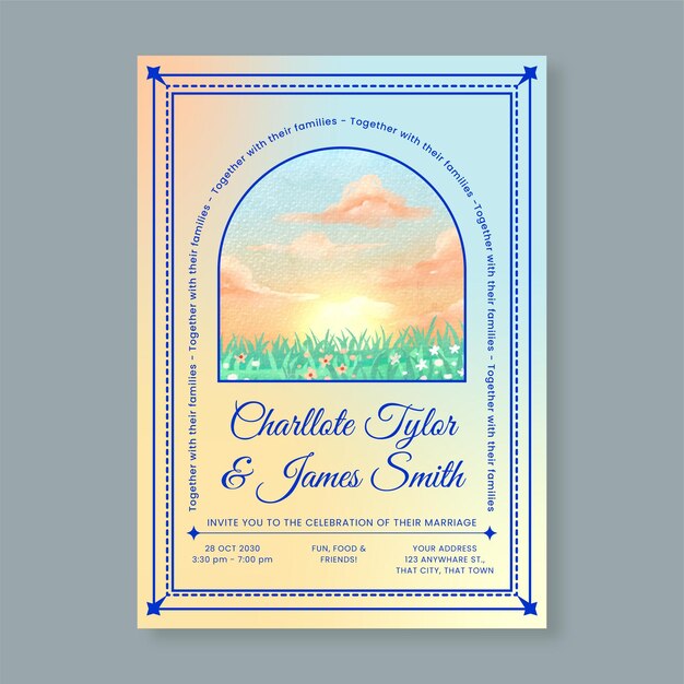 Floral Window Wedding Card in Watercolor Style Whimsical and Lush Feel For Spring Weddings