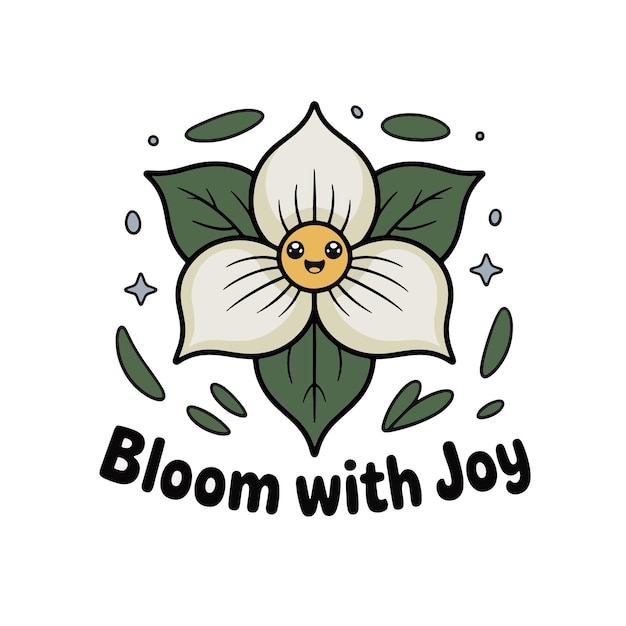 Florece con alegría una linda flor de dibujos animados Trillium