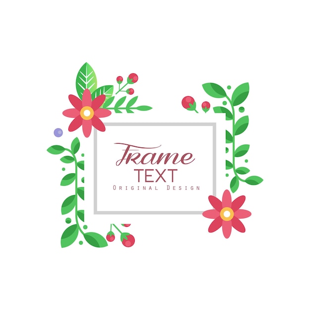 Florece el texto del marco diseño original insignia floral creativa para la identidad de la empresa tienda floral estudio de belleza embalaje tarjeta de visita vector ilustración aislada en un fondo blanco