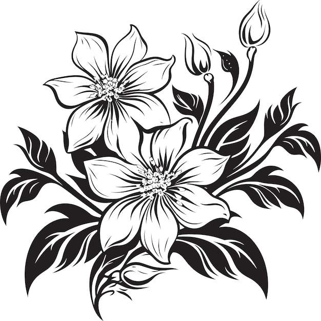 Floreciendo brillantez flores vibrantes en vector icono de logotipo negro fantasía floral flores imaginativas i