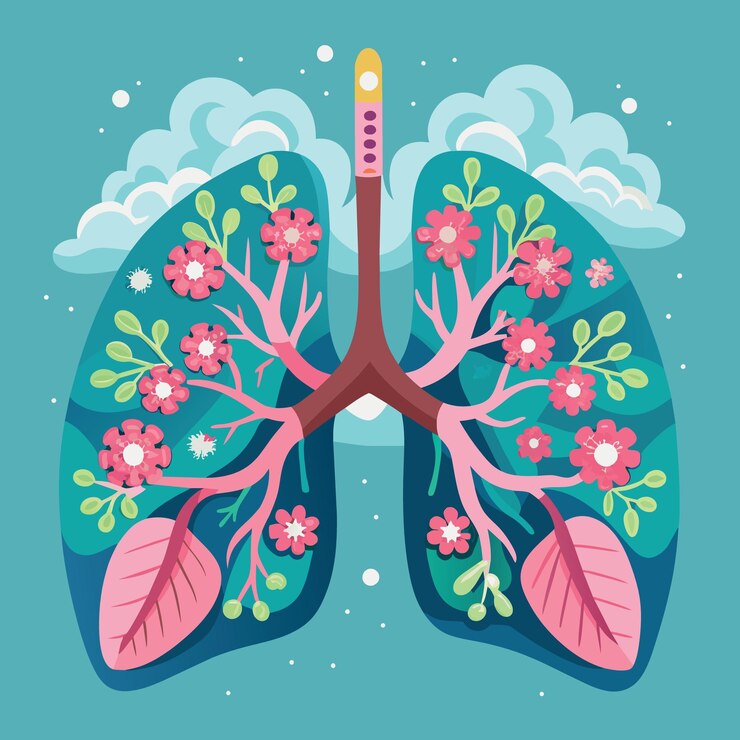 Vector floreciendo los pulmones humanos sanos día mundial contra la neumonía