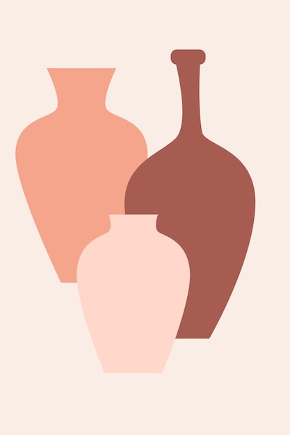 Florero boho minimalista patrón de fondo. Silueta de jarrón abstracto para el diseño de la etiqueta de la tienda de souvenirs, el folleto de la tienda de decoración del hogar, la impresión de la camiseta, la publicidad del mercado, etc.