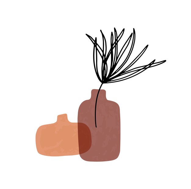 Florero moderno abstracto con hojas sobre fondo blanco. Arte de moda minimalista en papel cortado estilo plano mosaico ilustración mínima