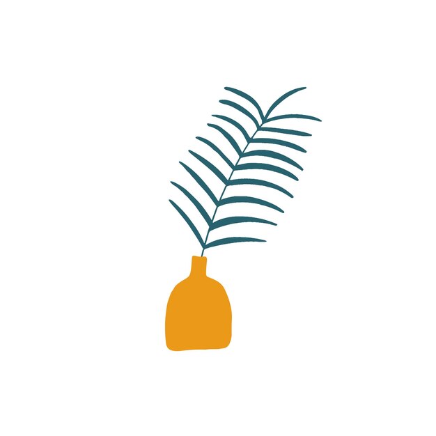 Florero con planta aislado en blanco. Estilo moderno orgánico boho de moda. Caricatura contemporánea tropical.