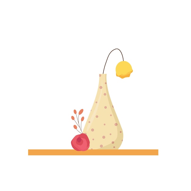 Florero sobre la mesa con una flor Vector ilustración de dibujos animados Concepto de vacaciones