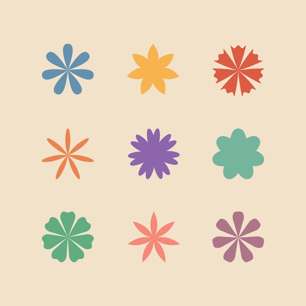 Flores abstractas iconos geométricos retro conjuntos formas minimalistas de moda elementos vectoriales
