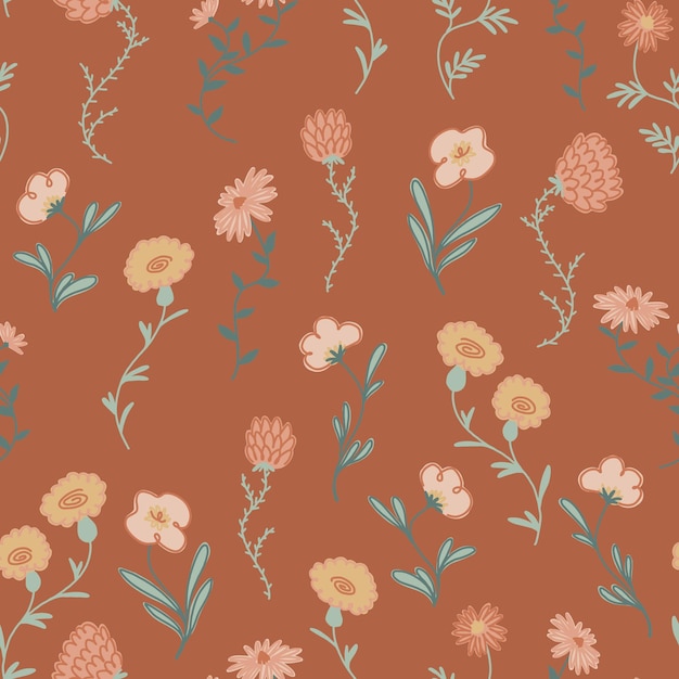 Flores abstractas patrón sin costuras ornamento botánico sencillo diseño floral vectorial